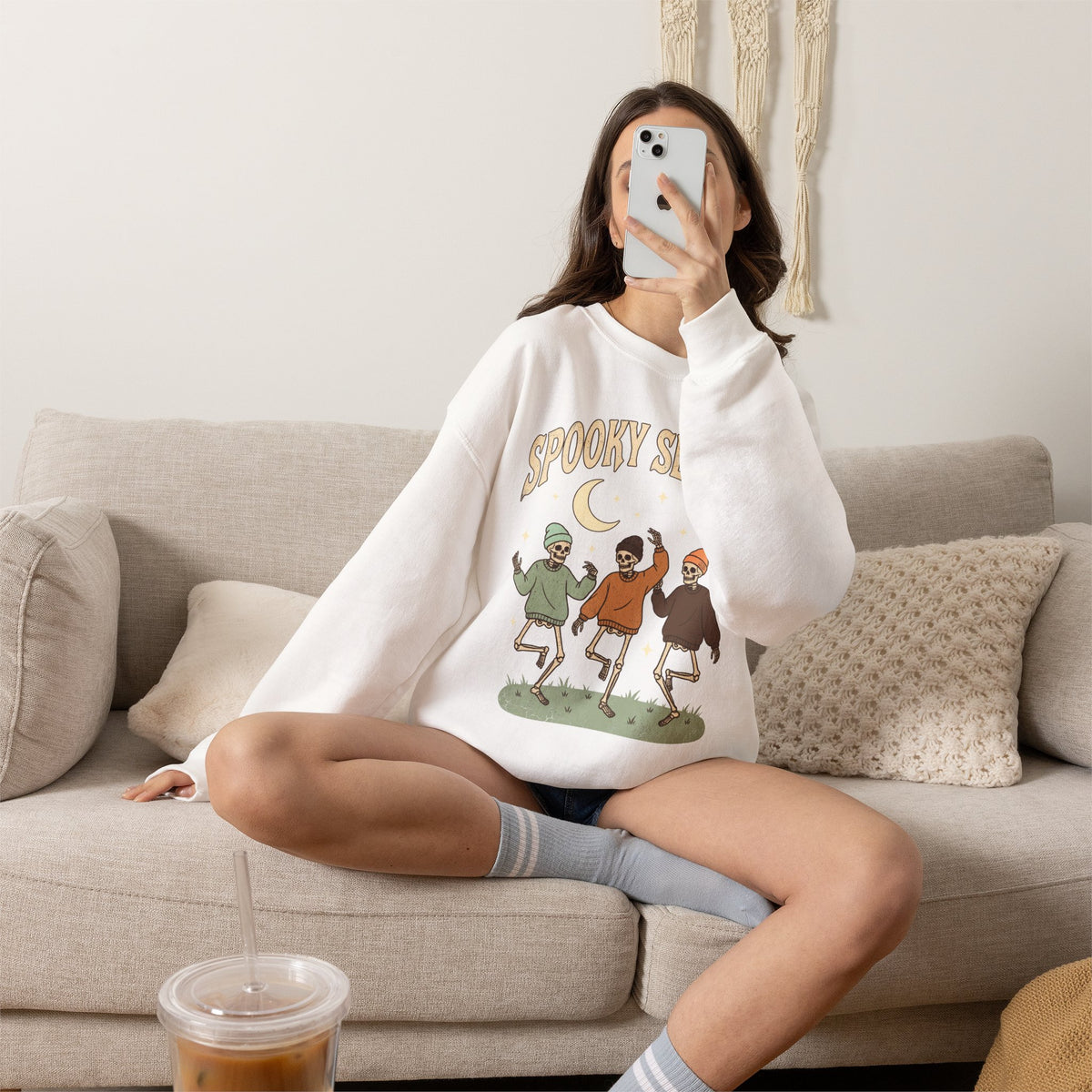 Spooky Season Crewneck Sweatshirt — Dancing Skeletons Halloween Pullover