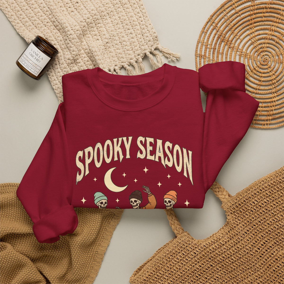 Spooky Season Crewneck Sweatshirt — Dancing Skeletons Halloween Pullover