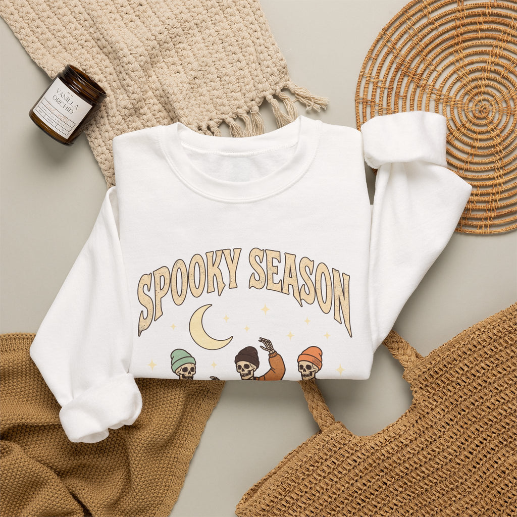 Spooky Season Crewneck Sweatshirt — Dancing Skeletons Halloween Pullover