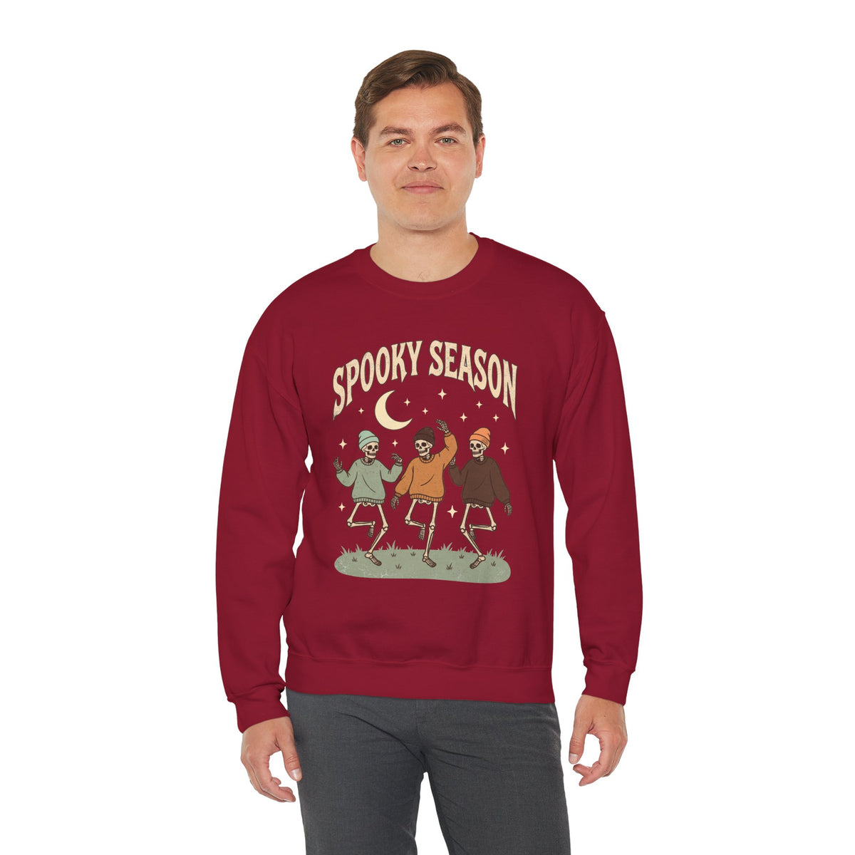 Spooky Season Crewneck Sweatshirt — Dancing Skeletons Halloween Pullover