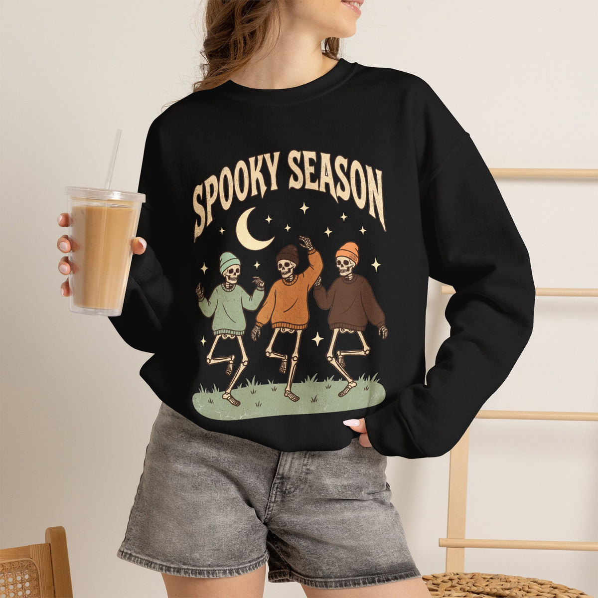 Spooky Season Crewneck Sweatshirt — Dancing Skeletons Halloween Pullover