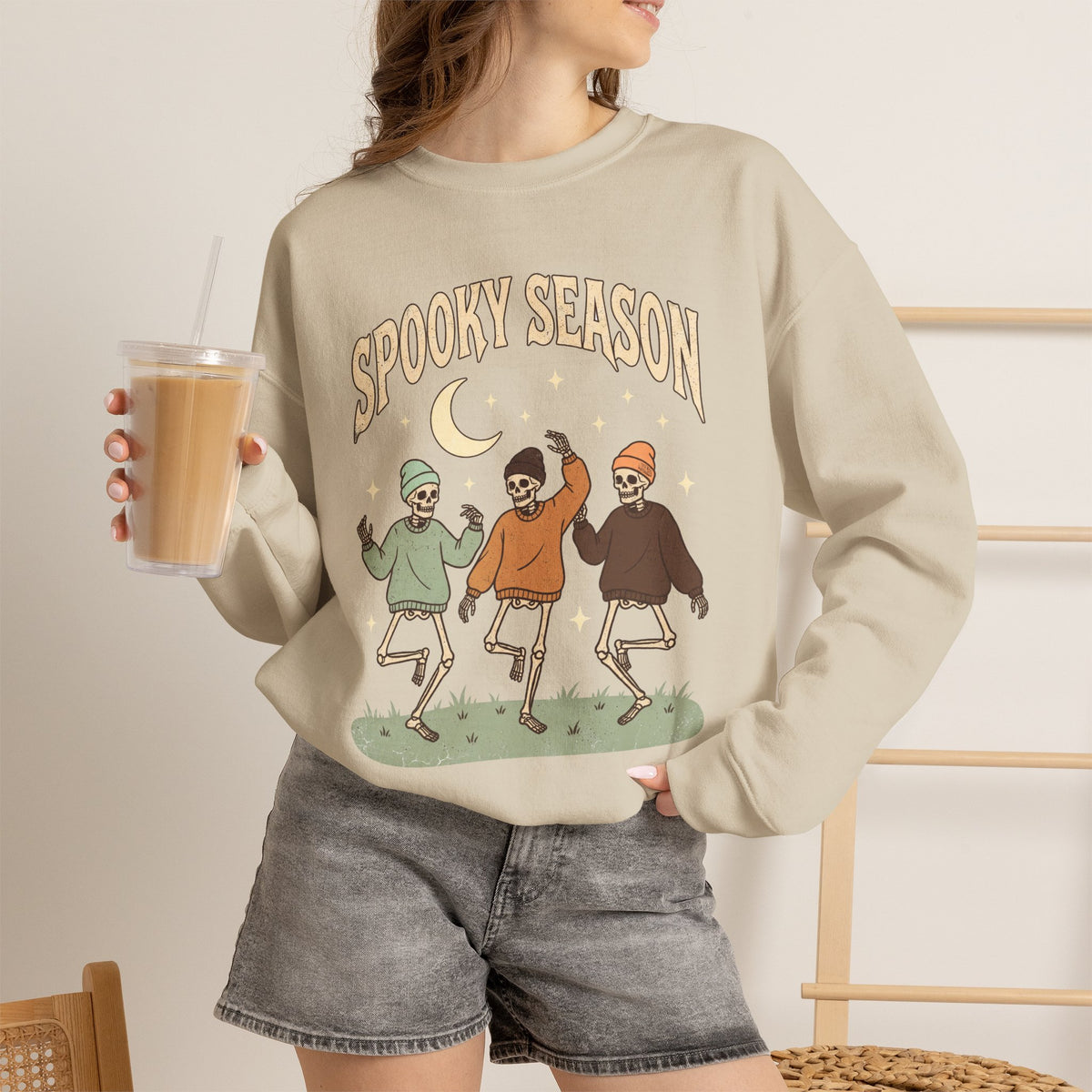 Spooky Season Crewneck Sweatshirt — Dancing Skeletons Halloween Pullover