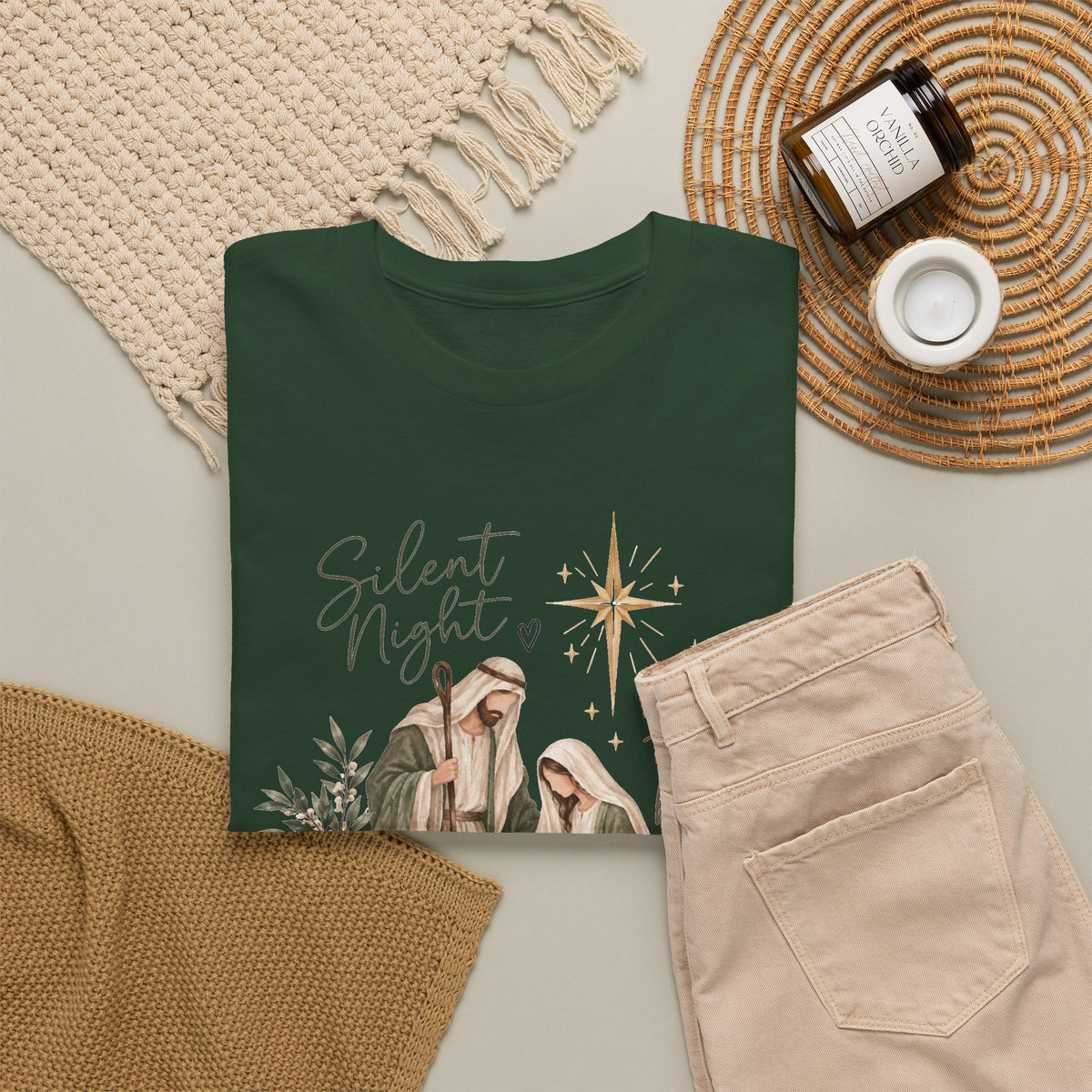 Silent Night Holy Night Nativity Christian Christmas T-Shirt