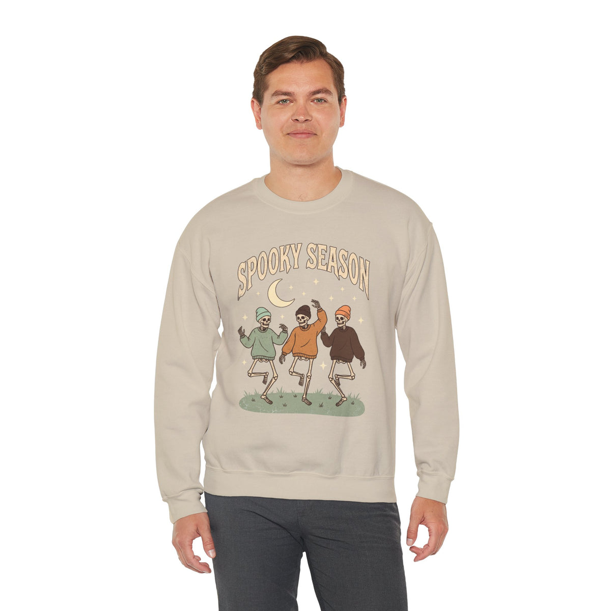 Spooky Season Crewneck Sweatshirt — Dancing Skeletons Halloween Pullover