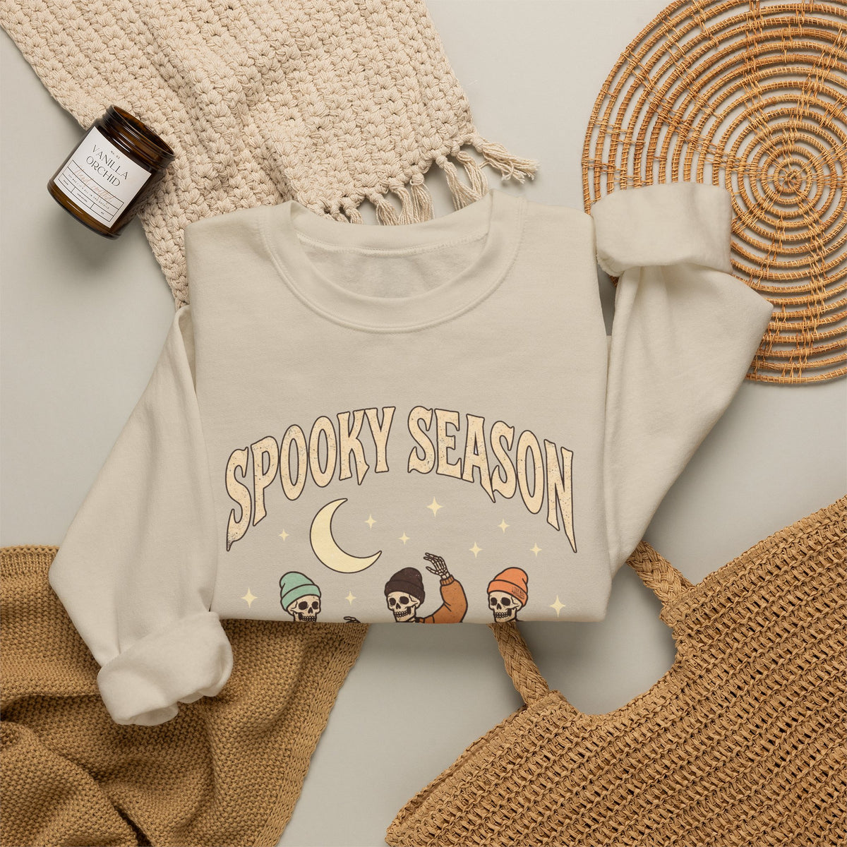 Spooky Season Crewneck Sweatshirt — Dancing Skeletons Halloween Pullover