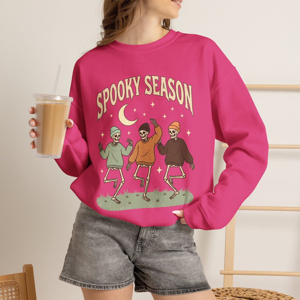 Spooky Season Crewneck Sweatshirt — Dancing Skeletons Halloween Pullover