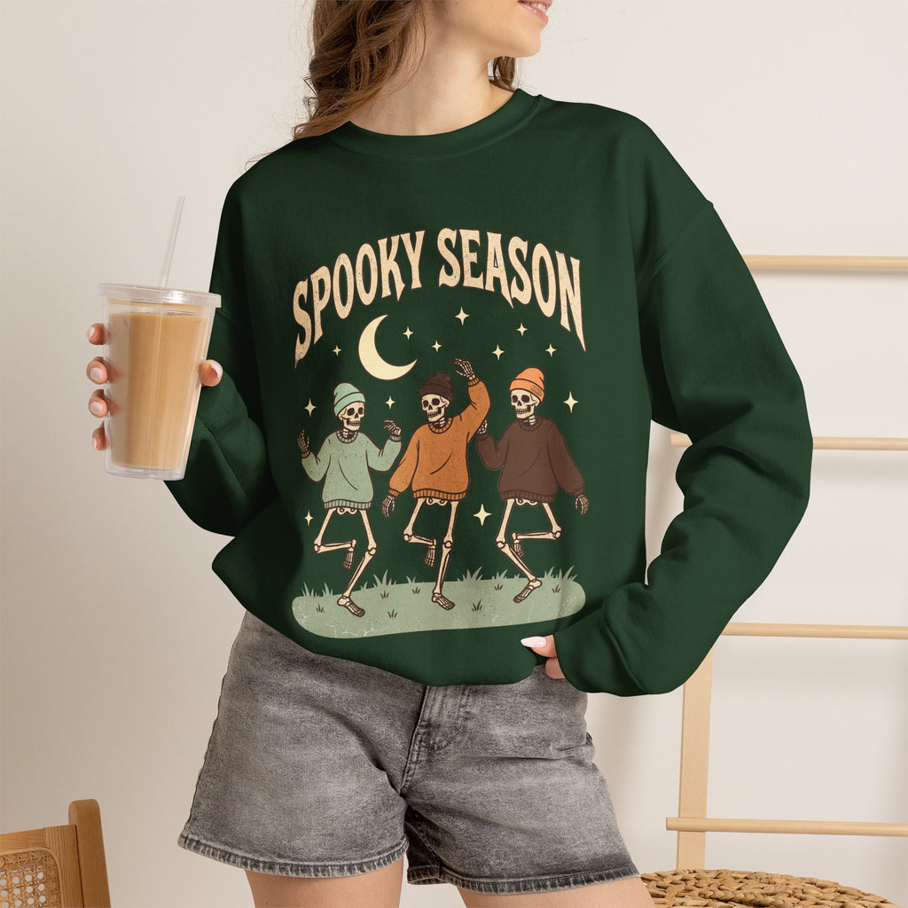 Spooky Season Crewneck Sweatshirt — Dancing Skeletons Halloween Pullover