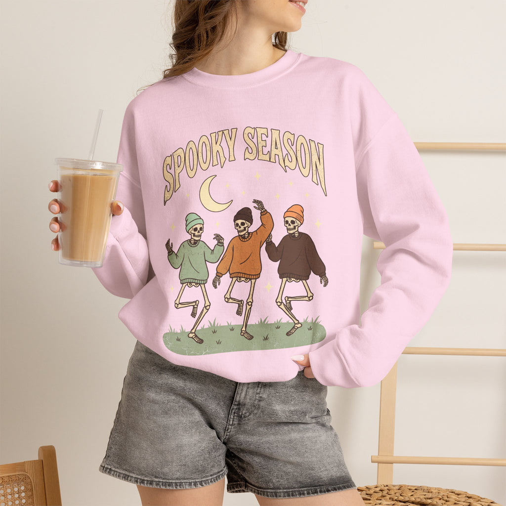 Spooky Season Crewneck Sweatshirt — Dancing Skeletons Halloween Pullover