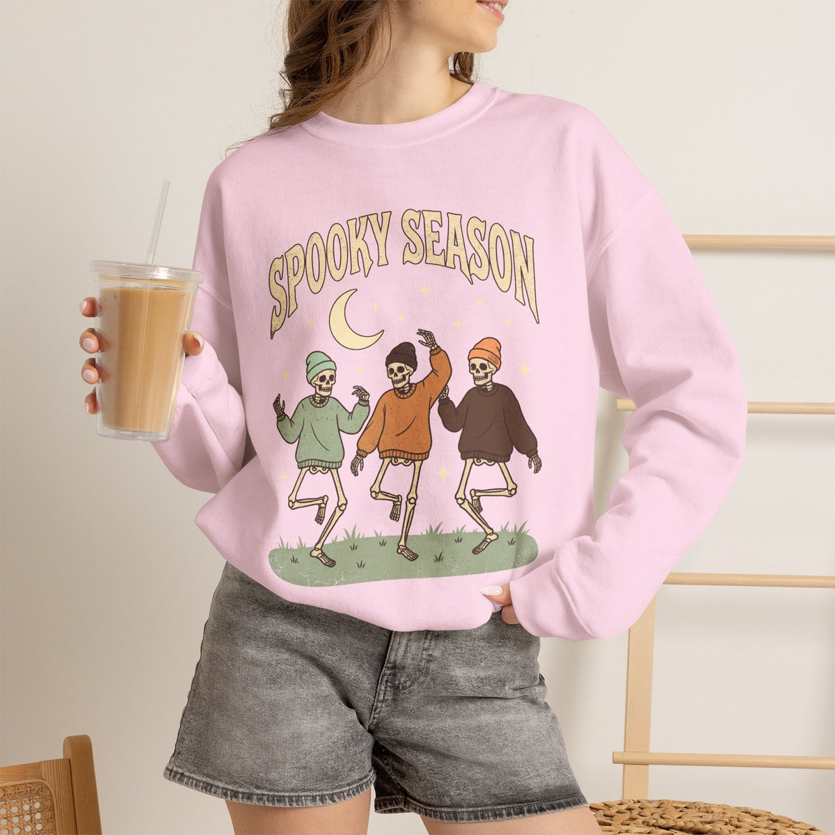 Spooky Season Crewneck Sweatshirt — Dancing Skeletons Halloween Pullover