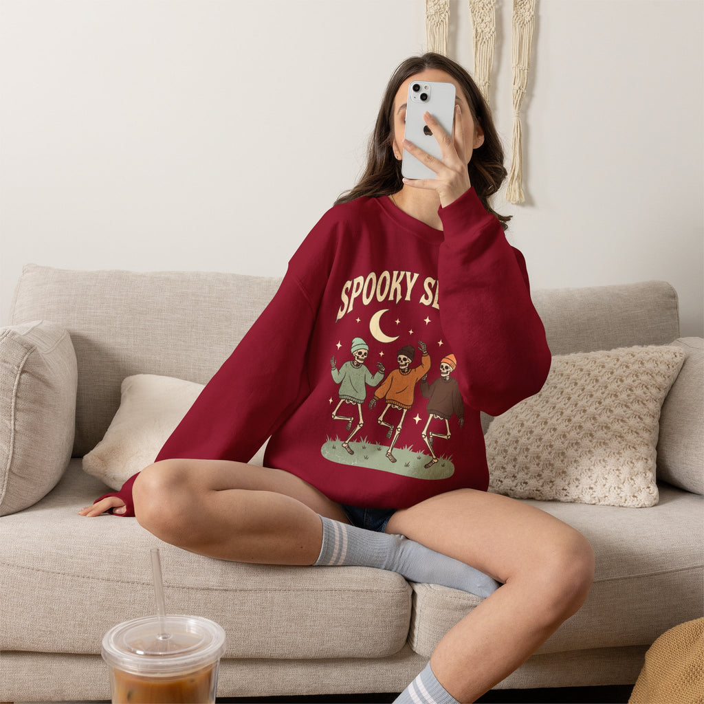 Spooky Season Crewneck Sweatshirt — Dancing Skeletons Halloween Pullover