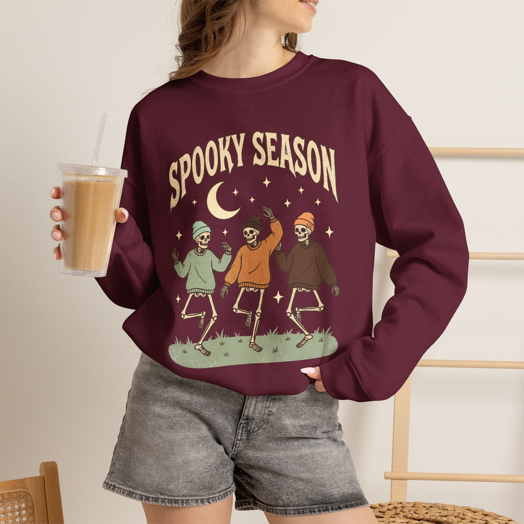 Spooky Season Crewneck Sweatshirt — Dancing Skeletons Halloween Pullover