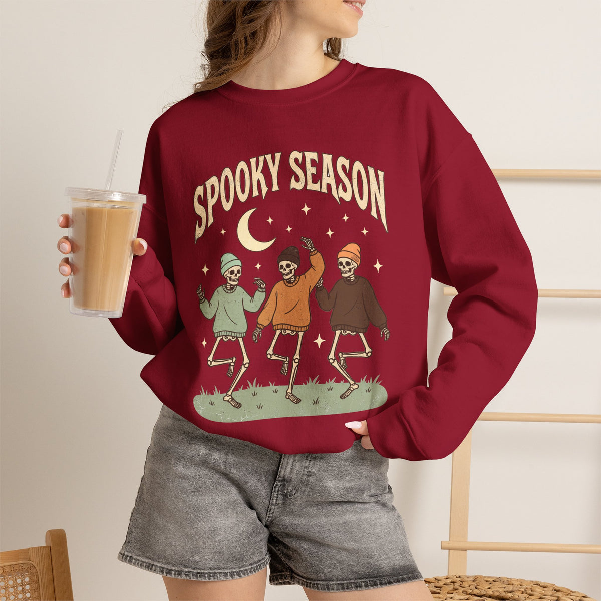 Spooky Season Crewneck Sweatshirt — Dancing Skeletons Halloween Pullover