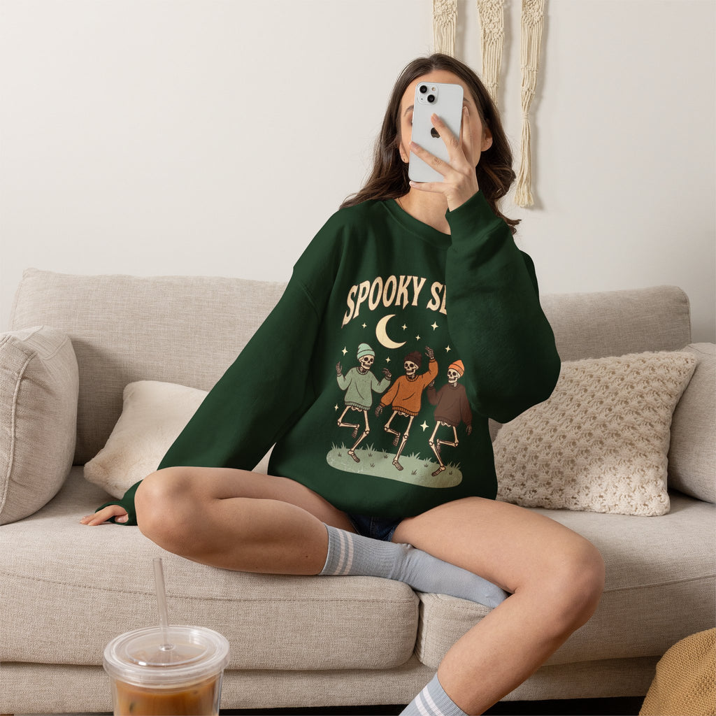 Spooky Season Crewneck Sweatshirt — Dancing Skeletons Halloween Pullover