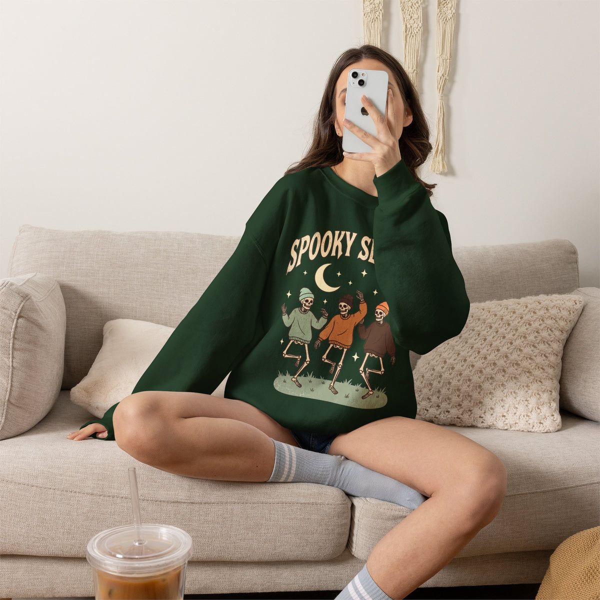 Spooky Season Crewneck Sweatshirt — Dancing Skeletons Halloween Pullover