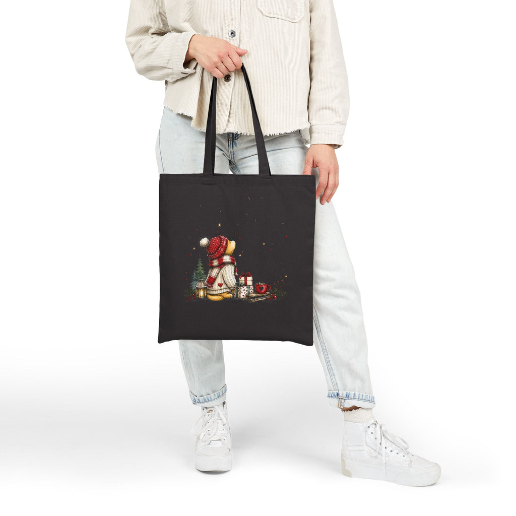 Cozy Winter Bear Canvas Tote Bag – Cute Christmas Gift for Book & Coffee Lovers