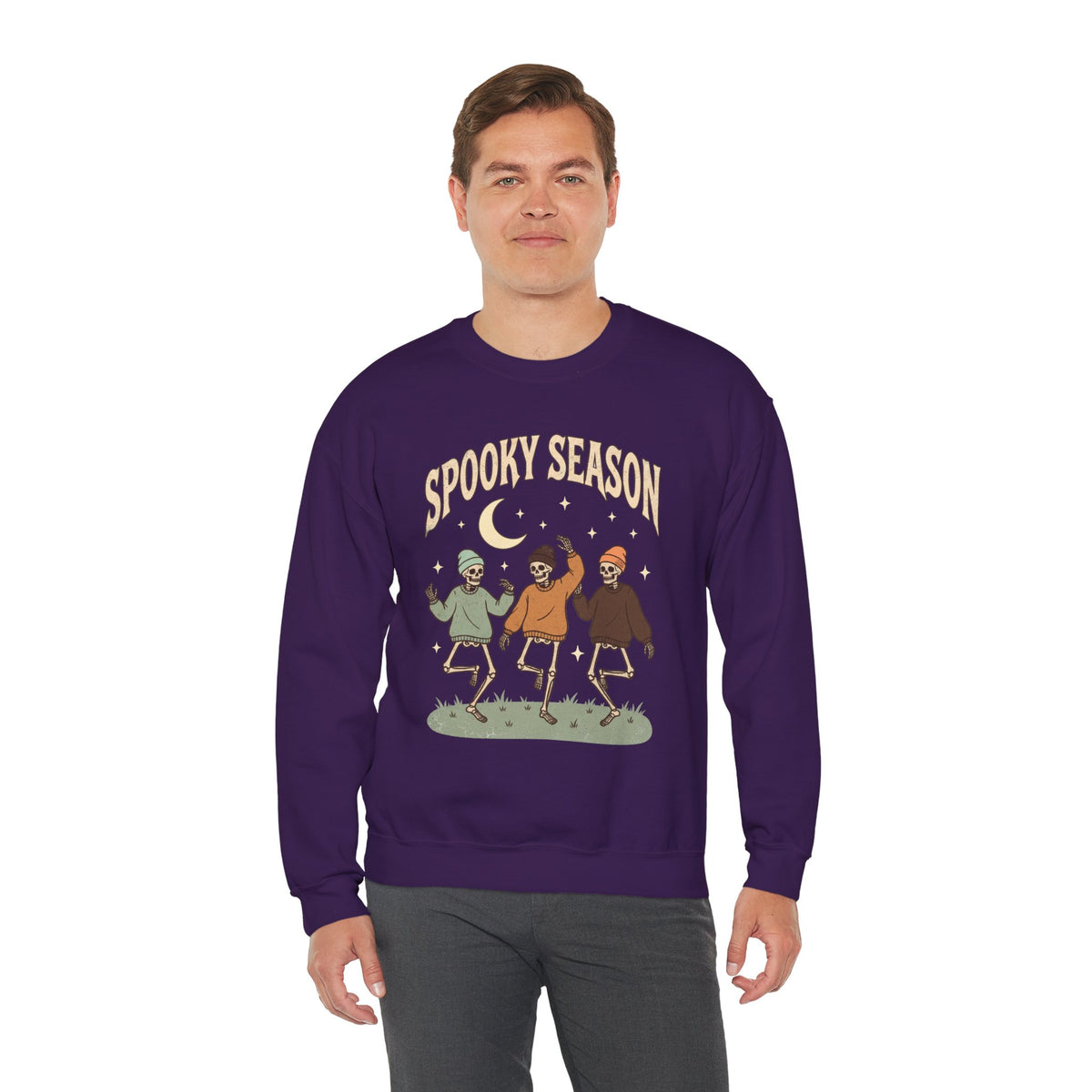 Spooky Season Crewneck Sweatshirt — Dancing Skeletons Halloween Pullover