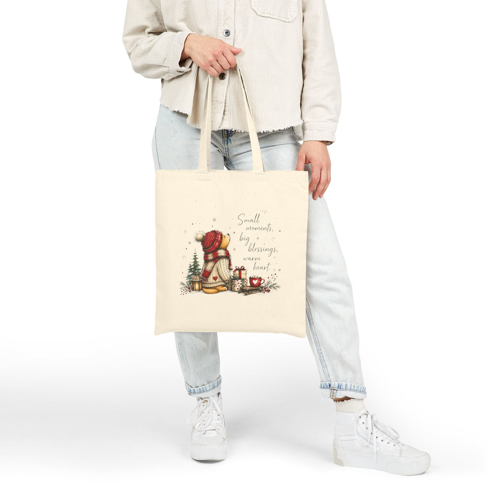 Cozy Winter Bear Canvas Tote Bag – Cute Christmas Gift for Book & Coffee Lovers