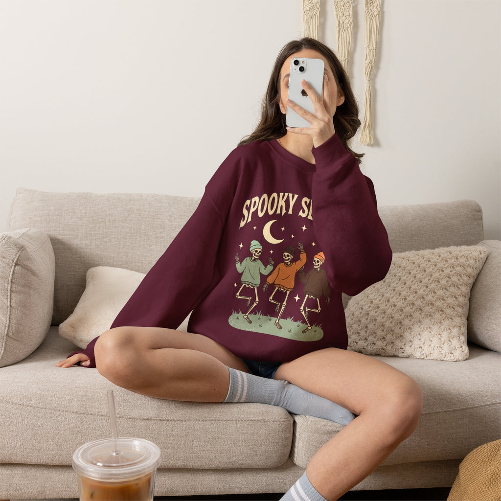 Spooky Season Crewneck Sweatshirt — Dancing Skeletons Halloween Pullover