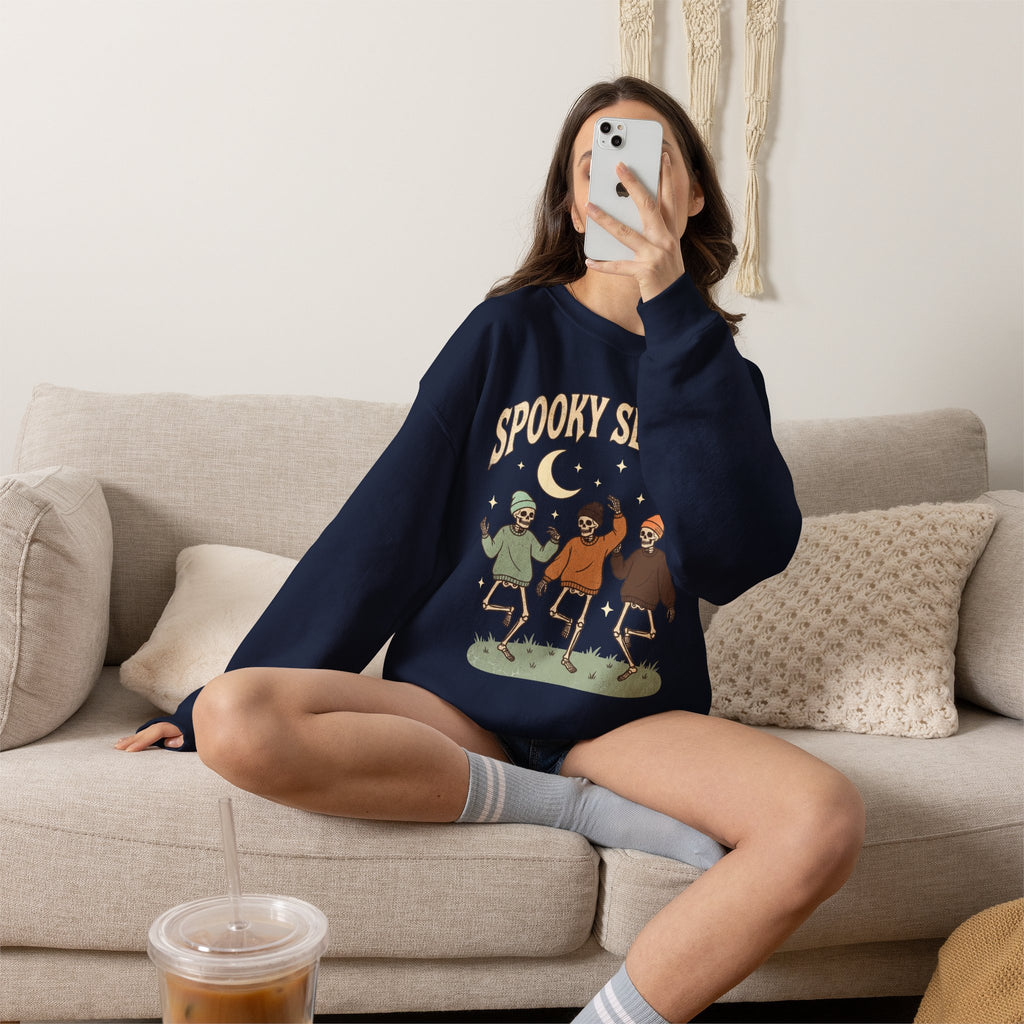 Spooky Season Crewneck Sweatshirt — Dancing Skeletons Halloween Pullover