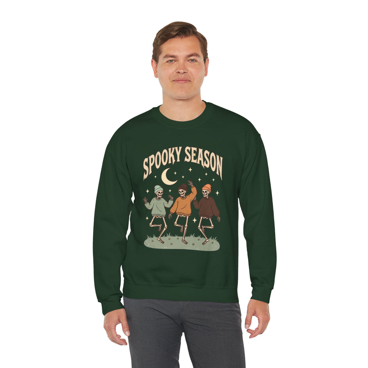 Spooky Season Crewneck Sweatshirt — Dancing Skeletons Halloween Pullover