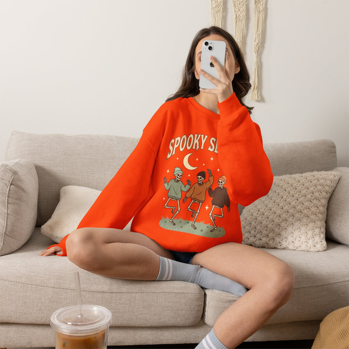 Spooky Season Crewneck Sweatshirt — Dancing Skeletons Halloween Pullover