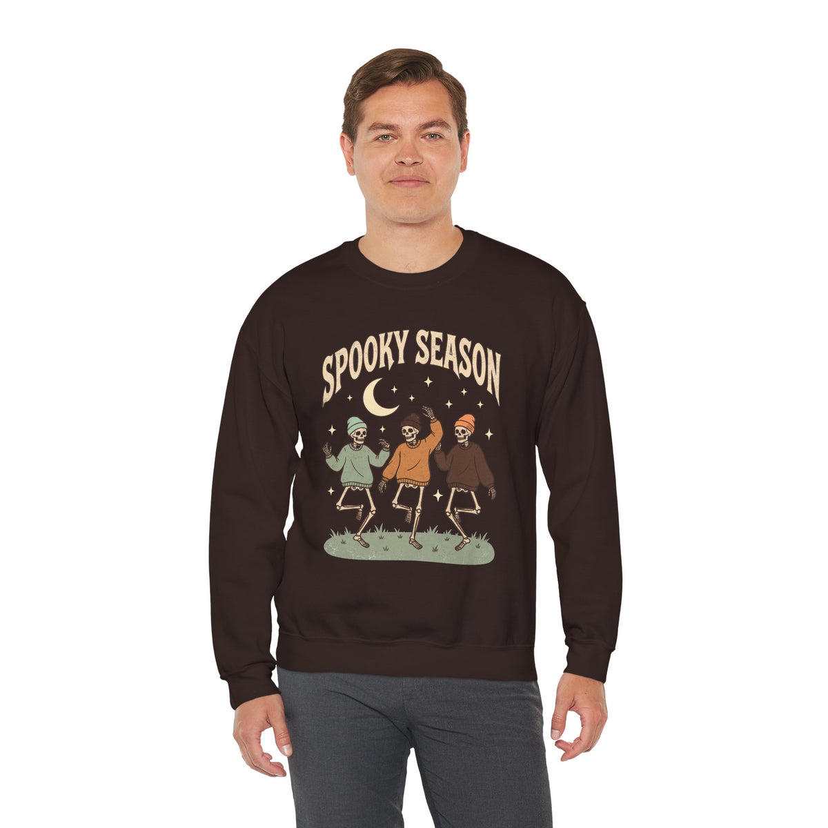Spooky Season Crewneck Sweatshirt — Dancing Skeletons Halloween Pullover
