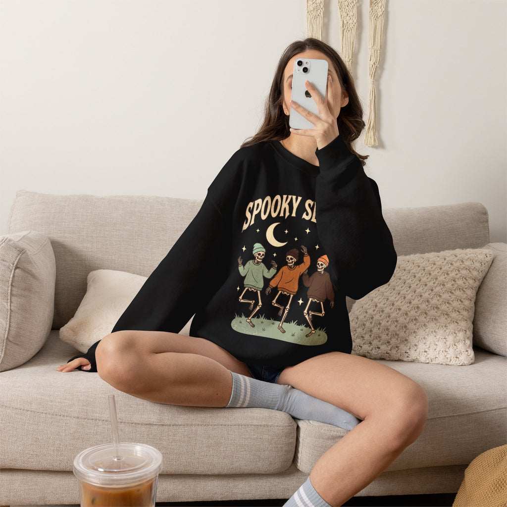 Spooky Season Crewneck Sweatshirt — Dancing Skeletons Halloween Pullover