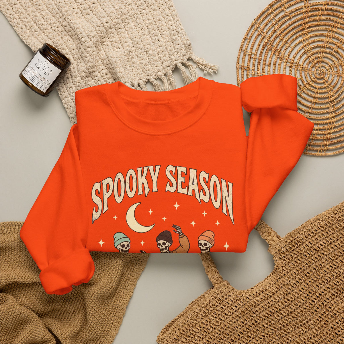 Spooky Season Crewneck Sweatshirt — Dancing Skeletons Halloween Pullover