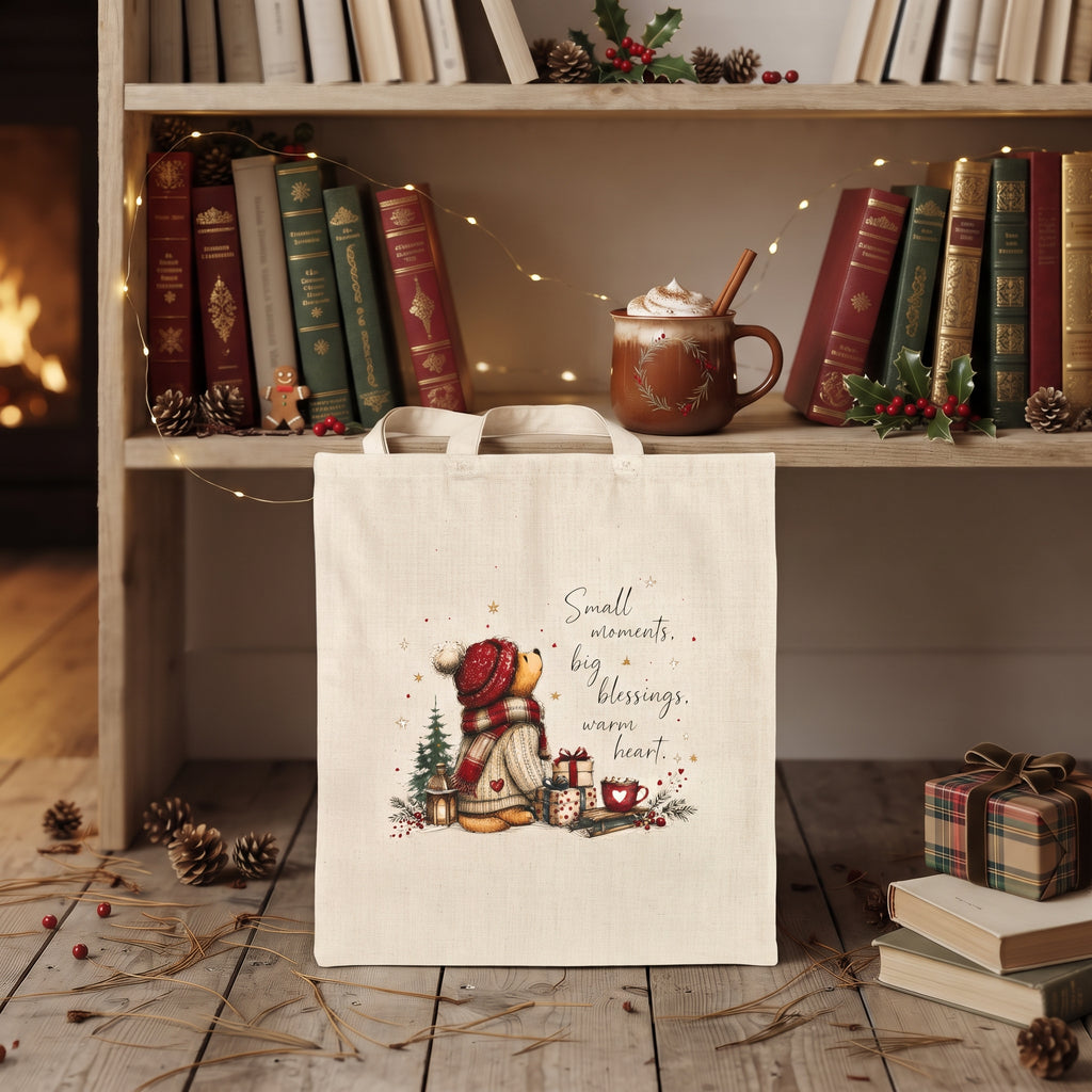 Cozy Winter Bear Canvas Tote Bag – Cute Christmas Gift for Book & Coffee Lovers