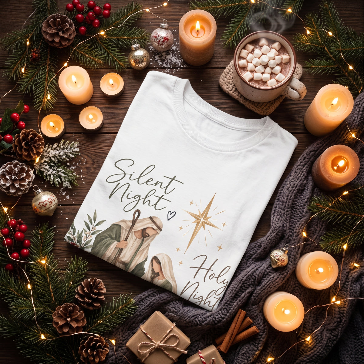 Silent Night Holy Night Nativity Christian Christmas T-Shirt
