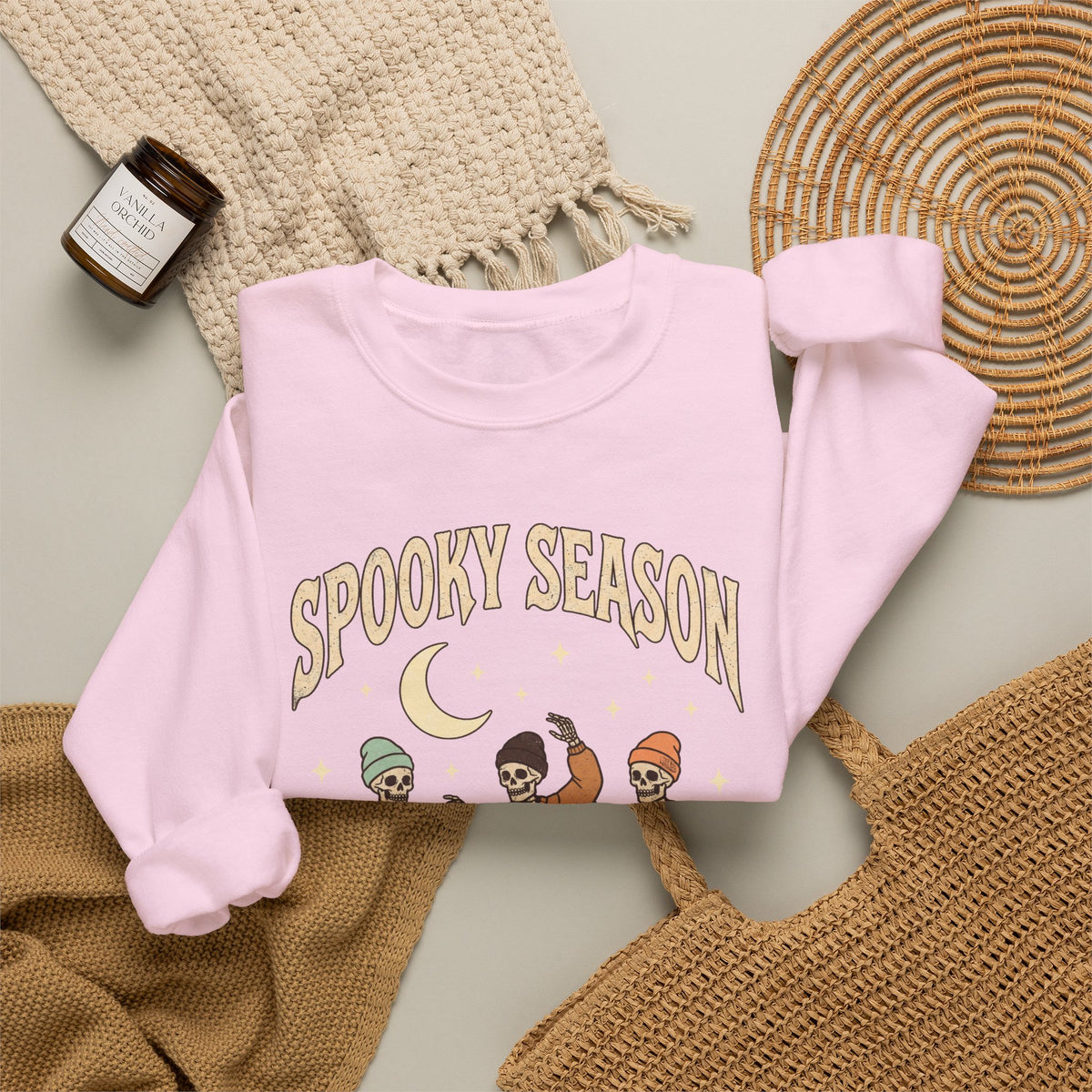 Spooky Season Crewneck Sweatshirt — Dancing Skeletons Halloween Pullover