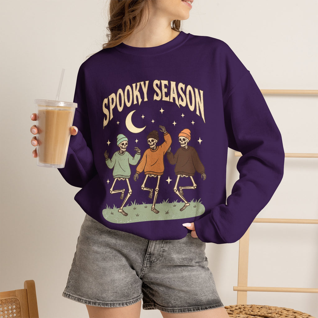 Spooky Season Crewneck Sweatshirt — Dancing Skeletons Halloween Pullover