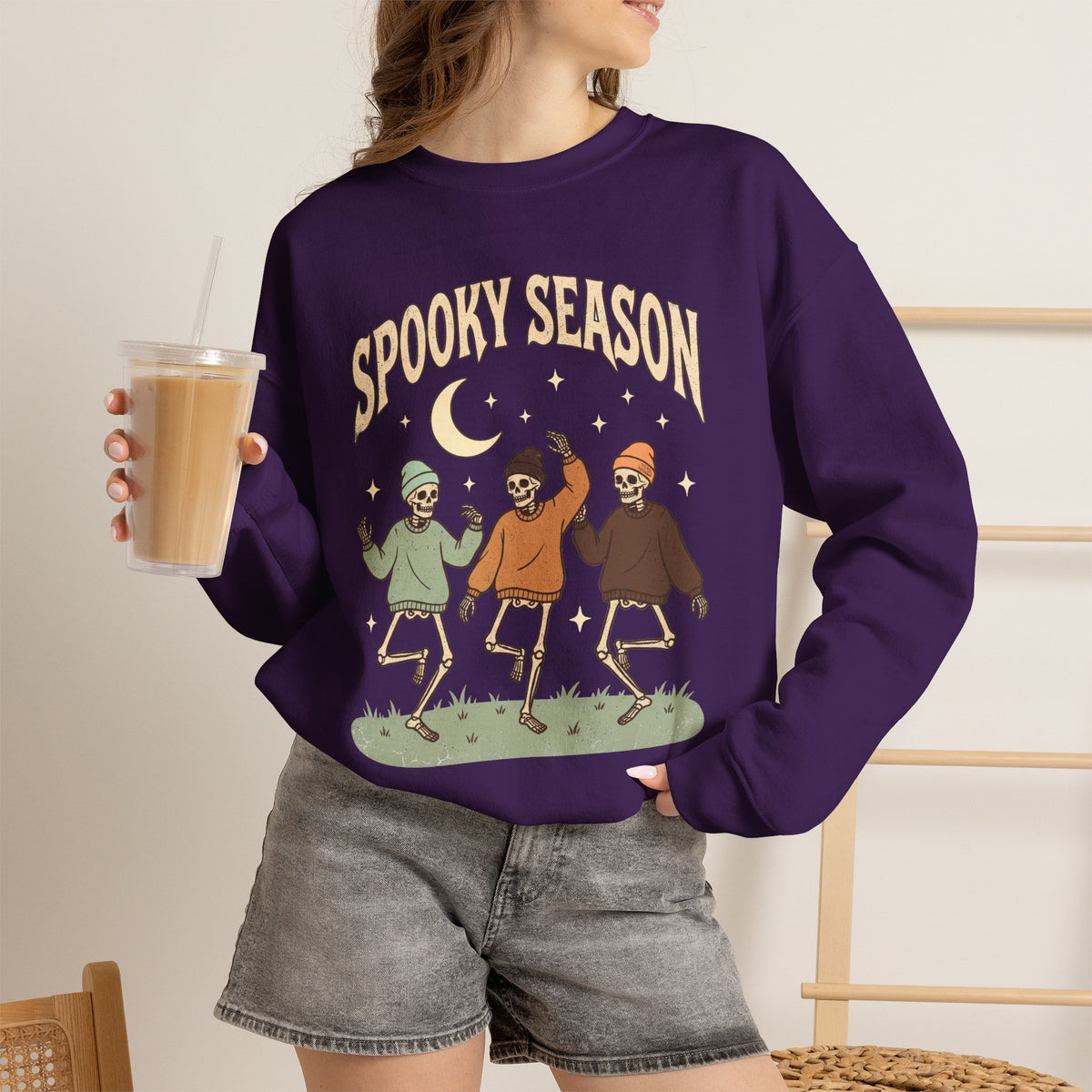 Spooky Season Crewneck Sweatshirt — Dancing Skeletons Halloween Pullover