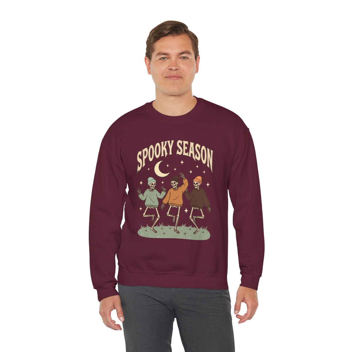 Spooky Season Crewneck Sweatshirt — Dancing Skeletons Halloween Pullover