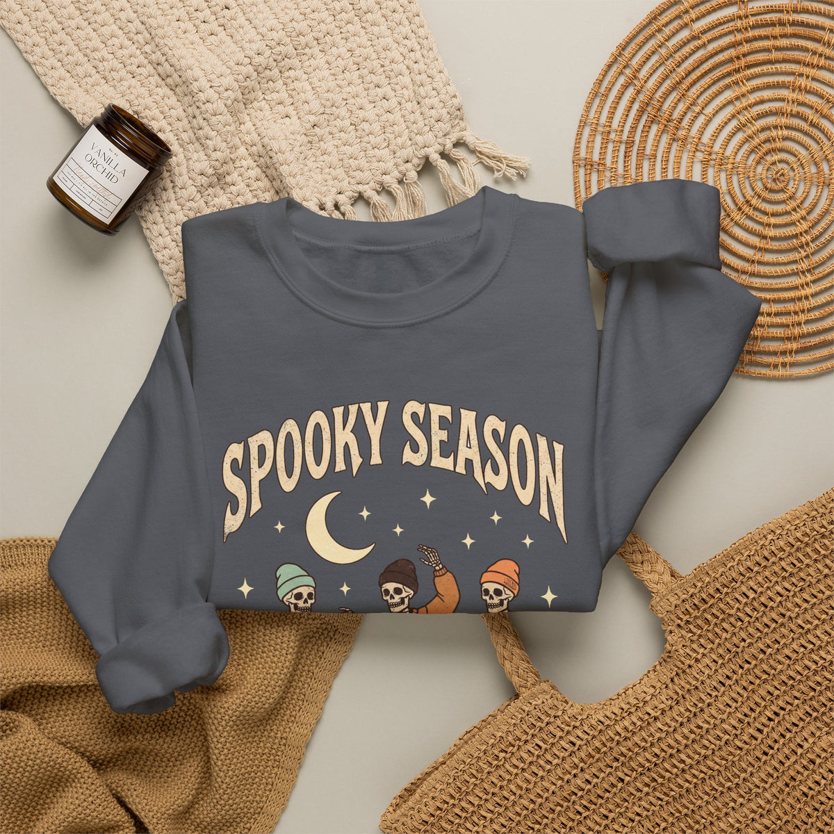 Spooky Season Crewneck Sweatshirt — Dancing Skeletons Halloween Pullover