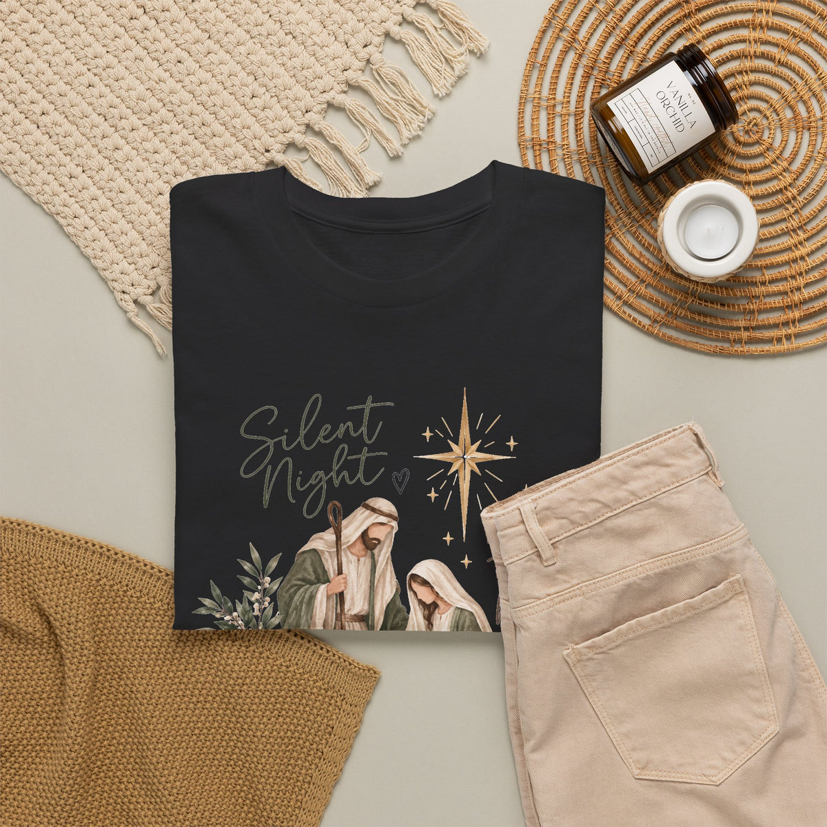 Silent Night Holy Night Nativity Christian Christmas T-Shirt