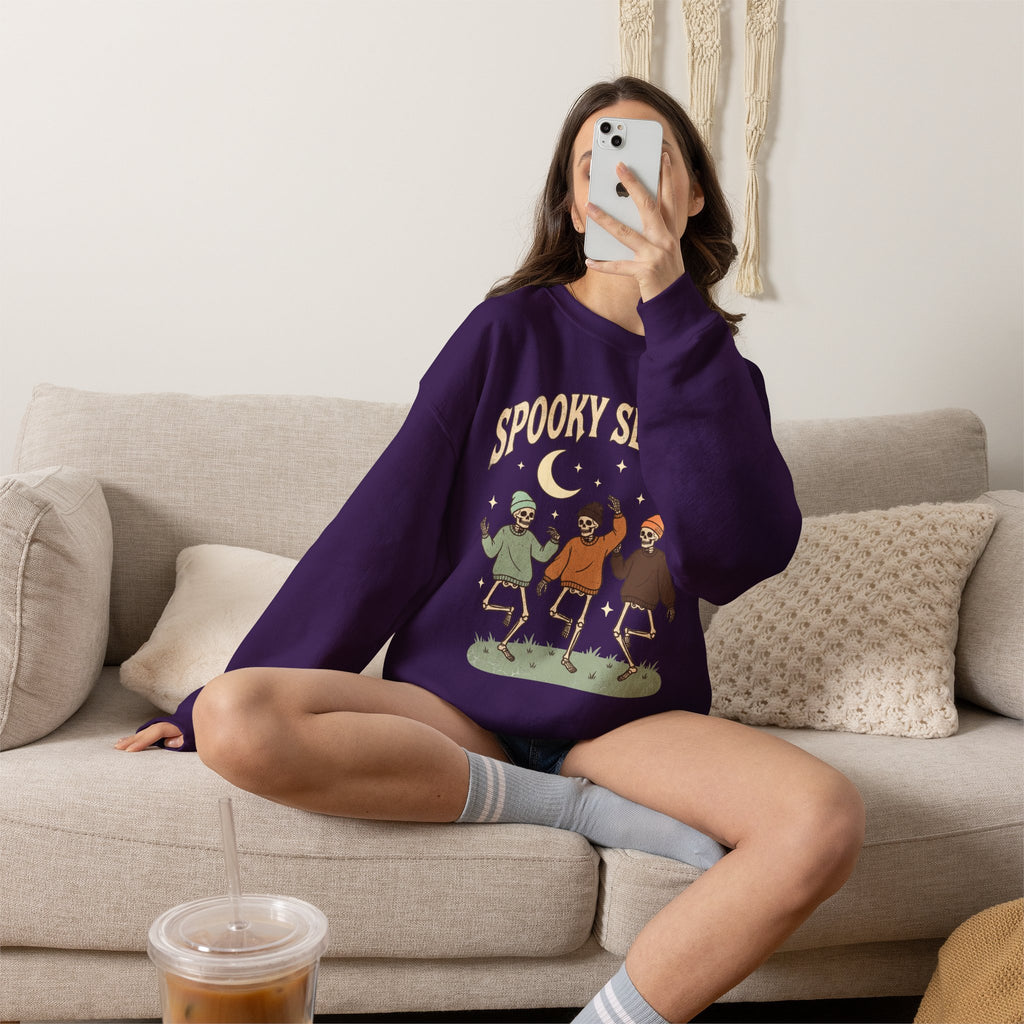 Spooky Season Crewneck Sweatshirt — Dancing Skeletons Halloween Pullover