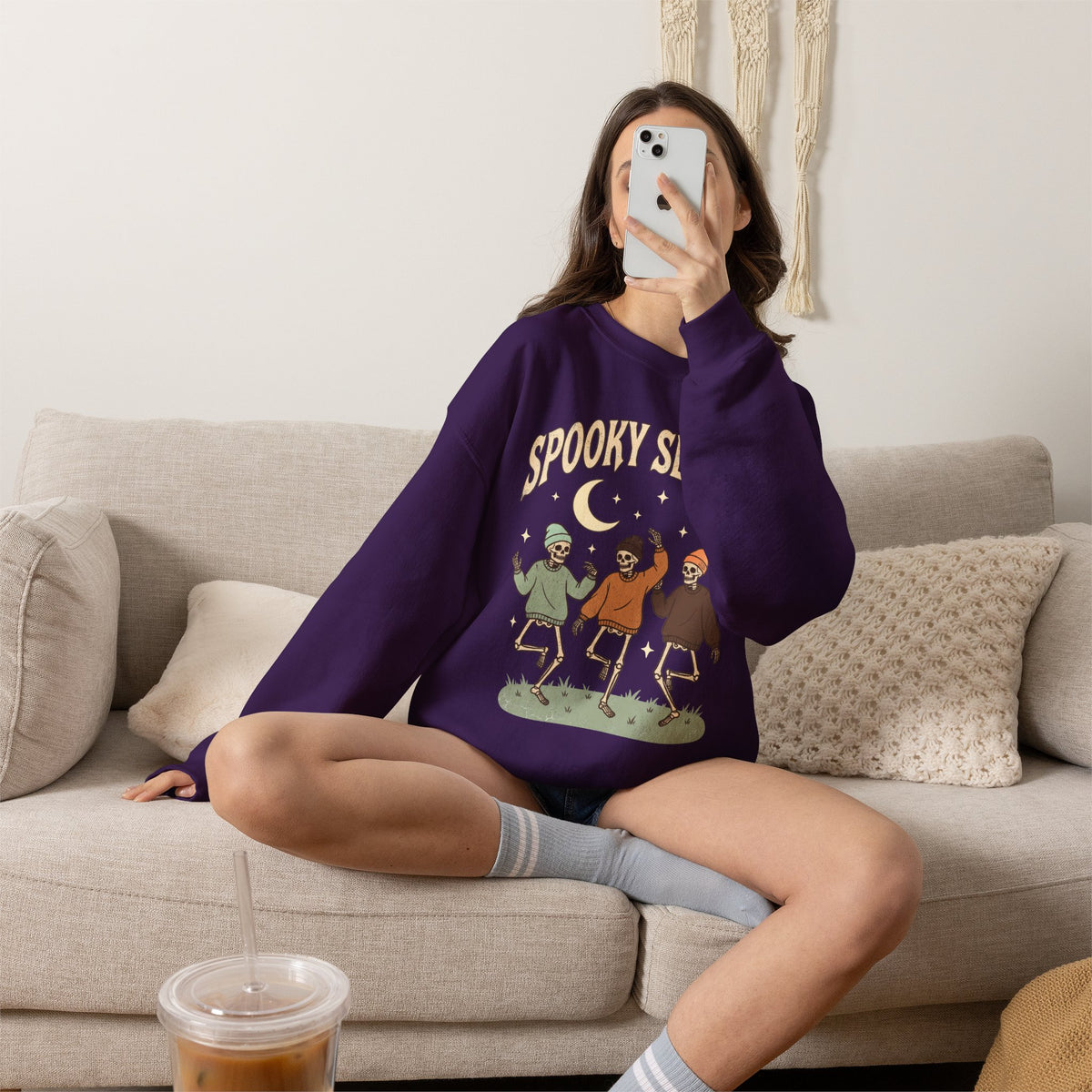 Spooky Season Crewneck Sweatshirt — Dancing Skeletons Halloween Pullover