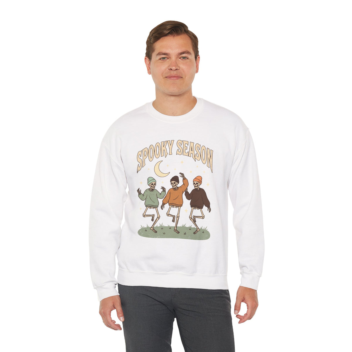 Spooky Season Crewneck Sweatshirt — Dancing Skeletons Halloween Pullover