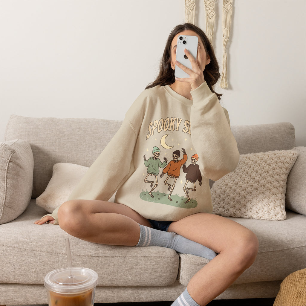 Spooky Season Crewneck Sweatshirt — Dancing Skeletons Halloween Pullover