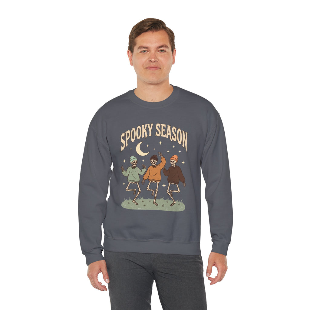 Spooky Season Crewneck Sweatshirt — Dancing Skeletons Halloween Pullover