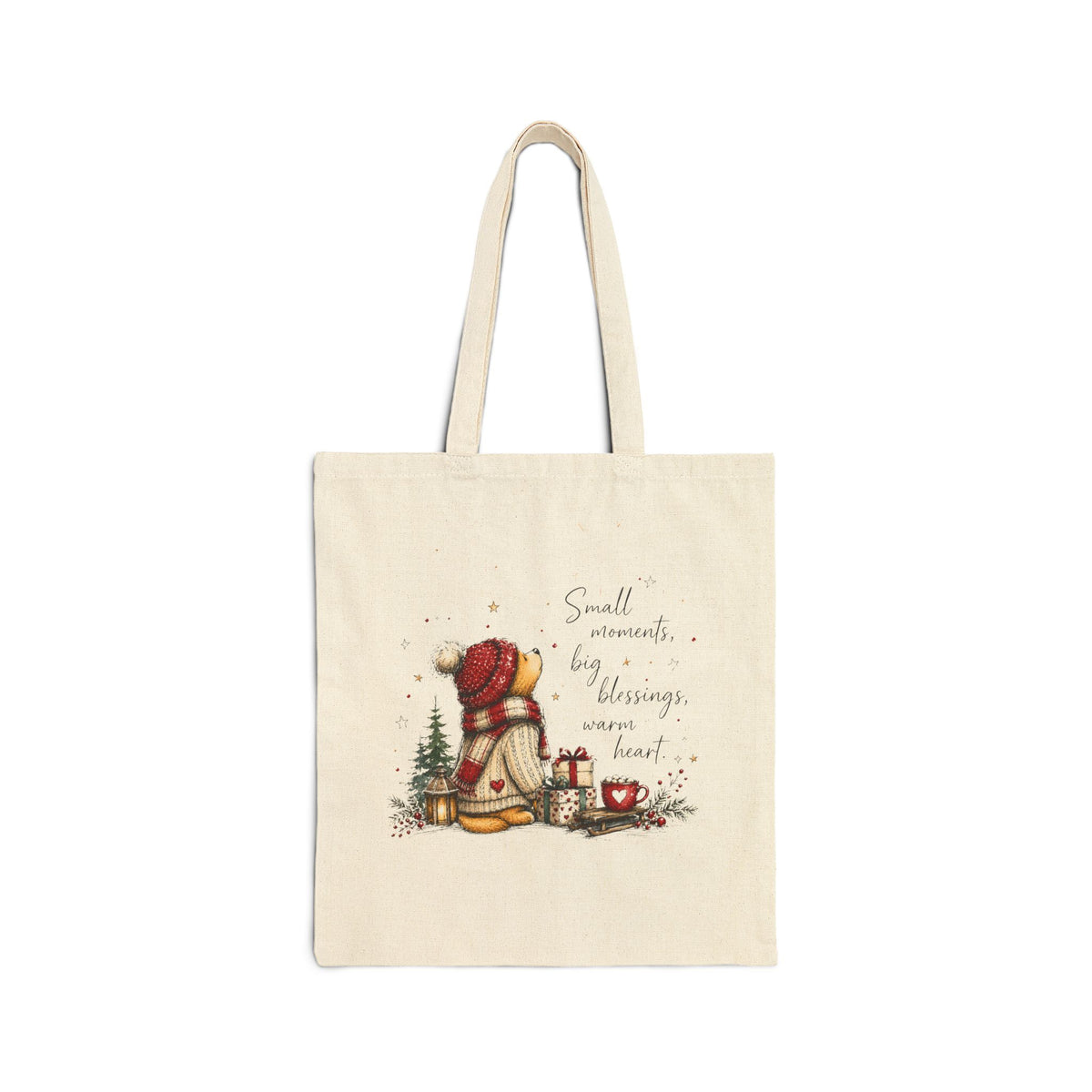Cozy Winter Bear Canvas Tote Bag – Cute Christmas Gift for Book & Coffee Lovers