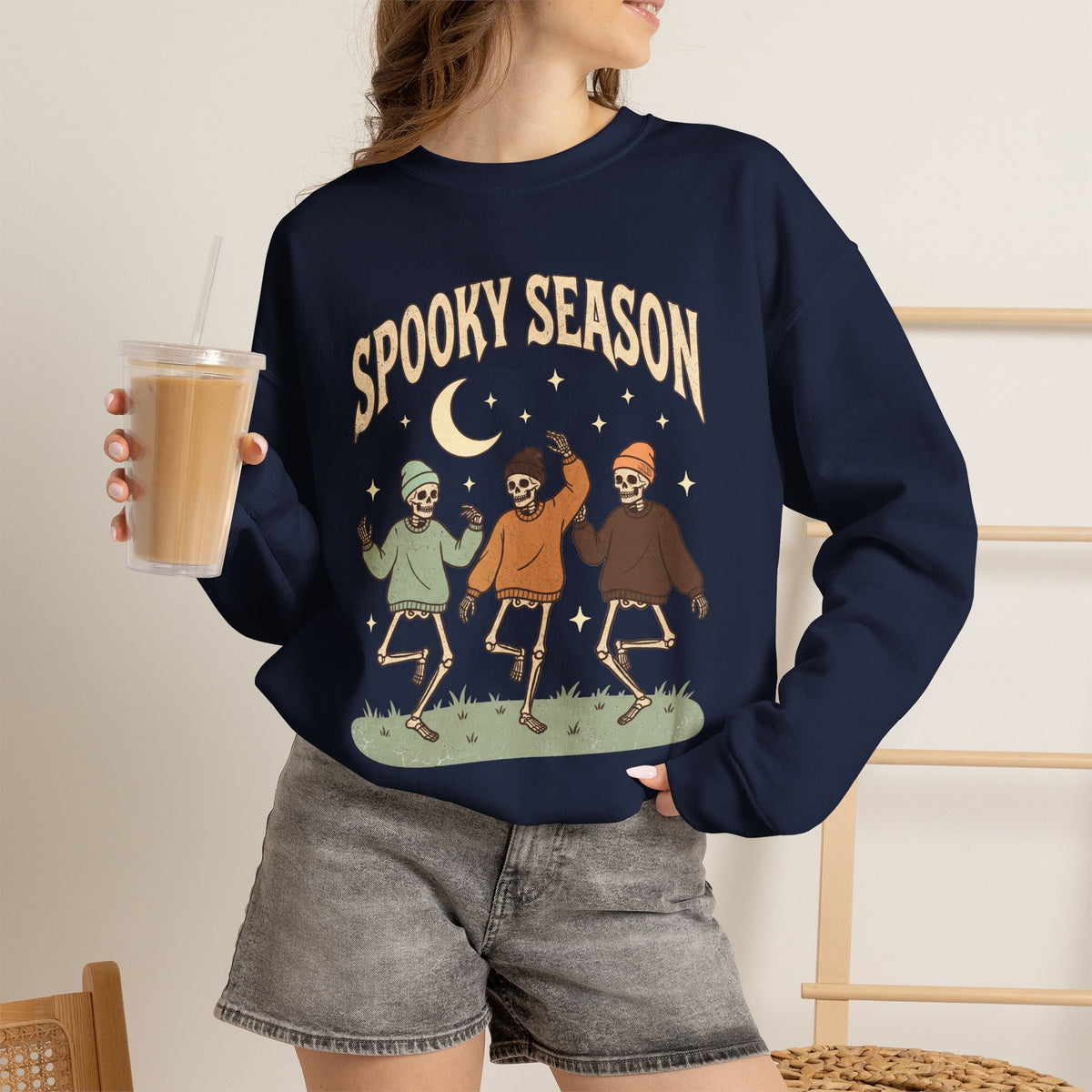 Spooky Season Crewneck Sweatshirt — Dancing Skeletons Halloween Pullover