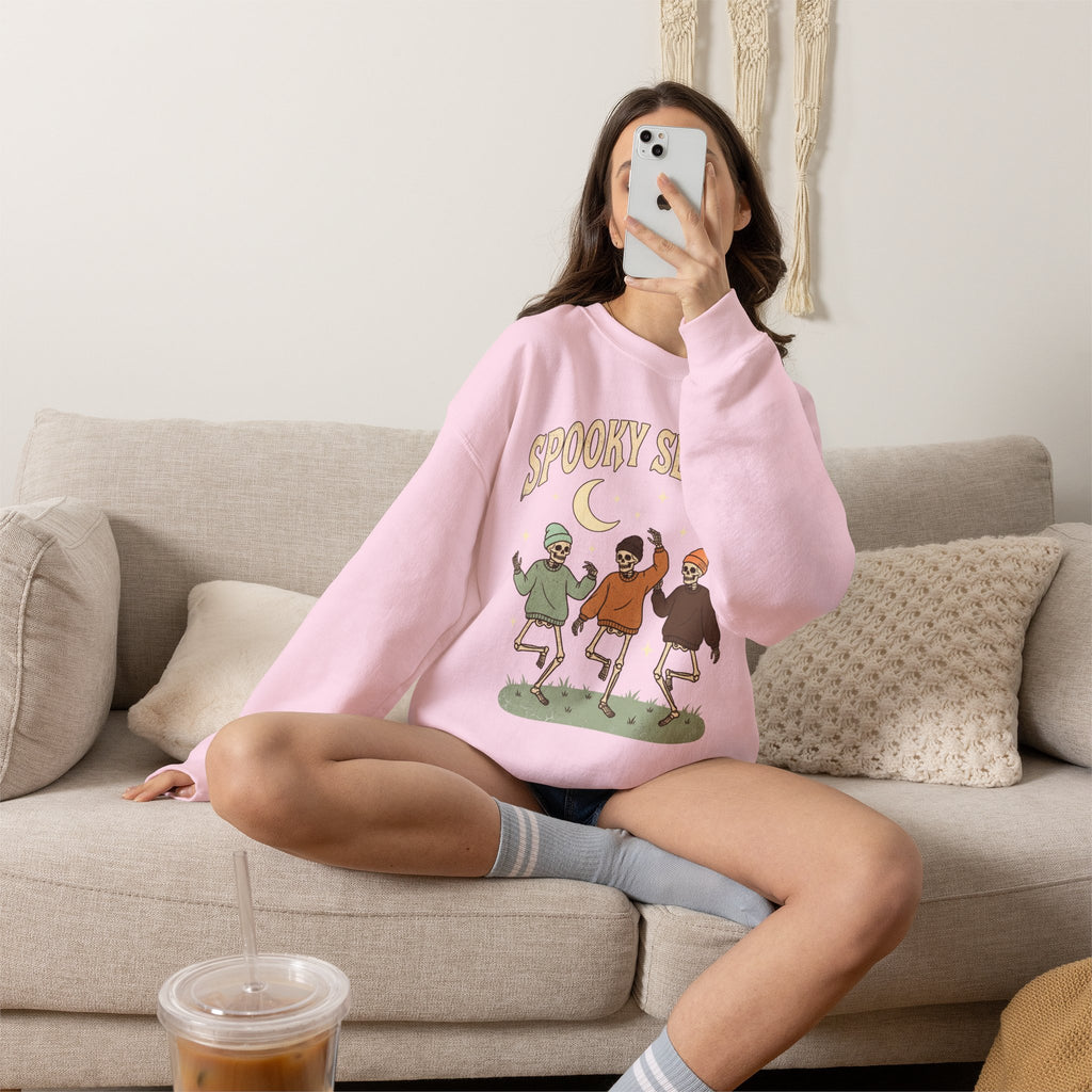 Spooky Season Crewneck Sweatshirt — Dancing Skeletons Halloween Pullover