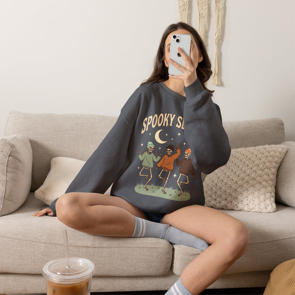 Spooky Season Crewneck Sweatshirt — Dancing Skeletons Halloween Pullover