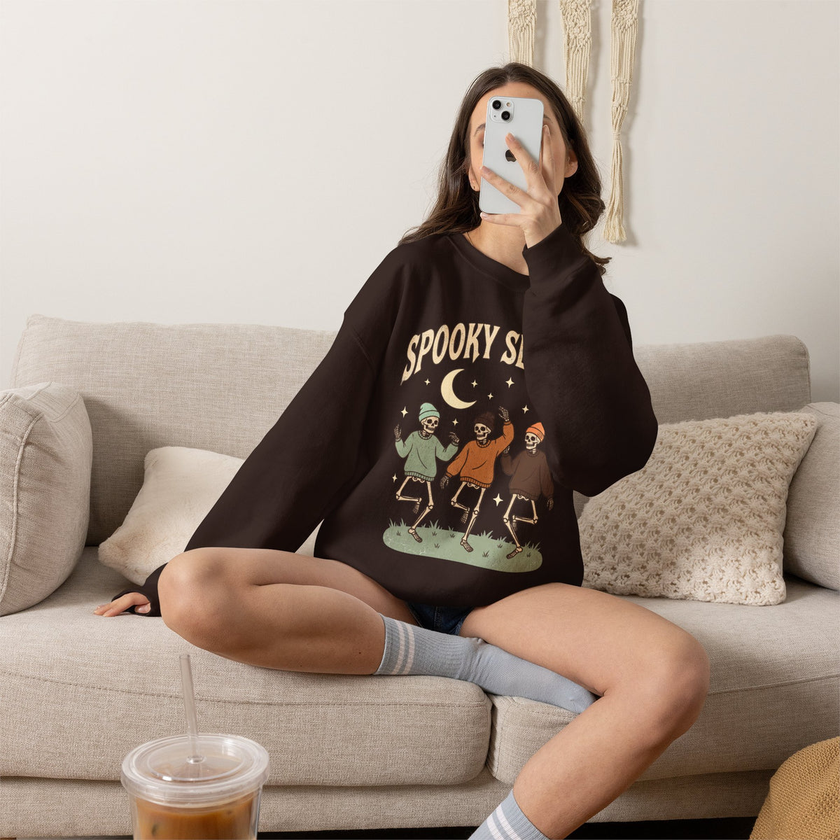 Spooky Season Crewneck Sweatshirt — Dancing Skeletons Halloween Pullover
