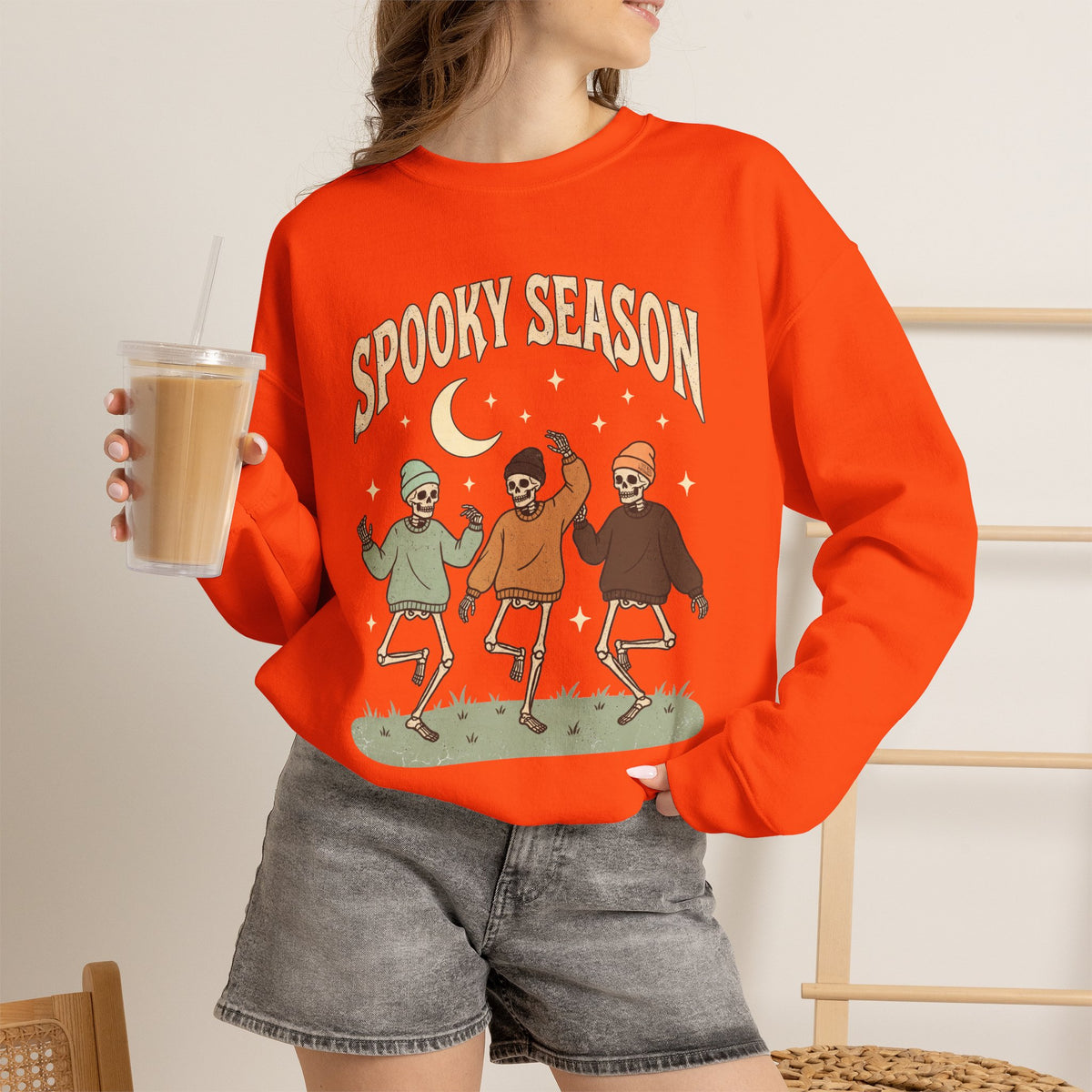 Spooky Season Crewneck Sweatshirt — Dancing Skeletons Halloween Pullover