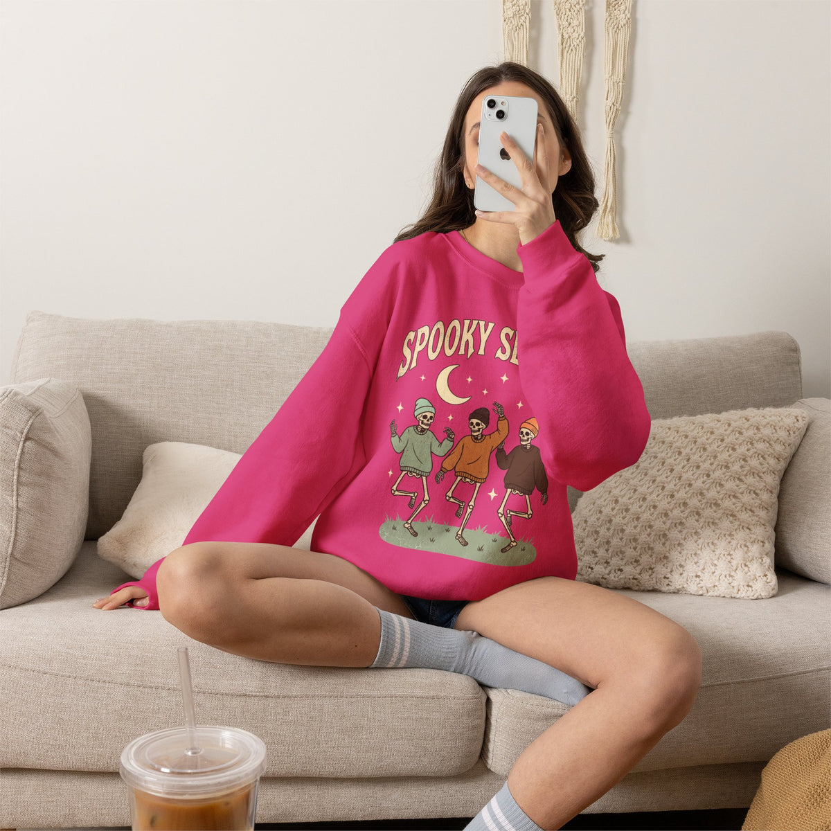 Spooky Season Crewneck Sweatshirt — Dancing Skeletons Halloween Pullover