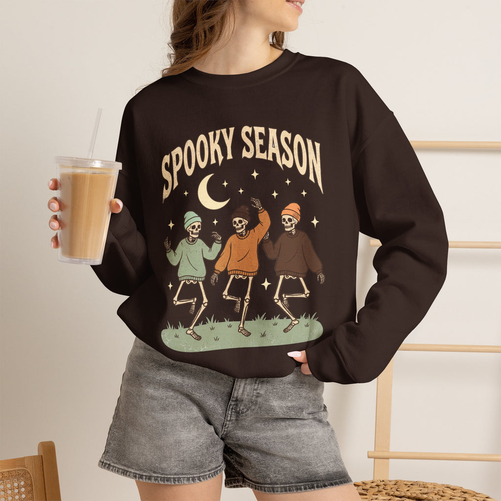 Spooky Season Crewneck Sweatshirt — Dancing Skeletons Halloween Pullover